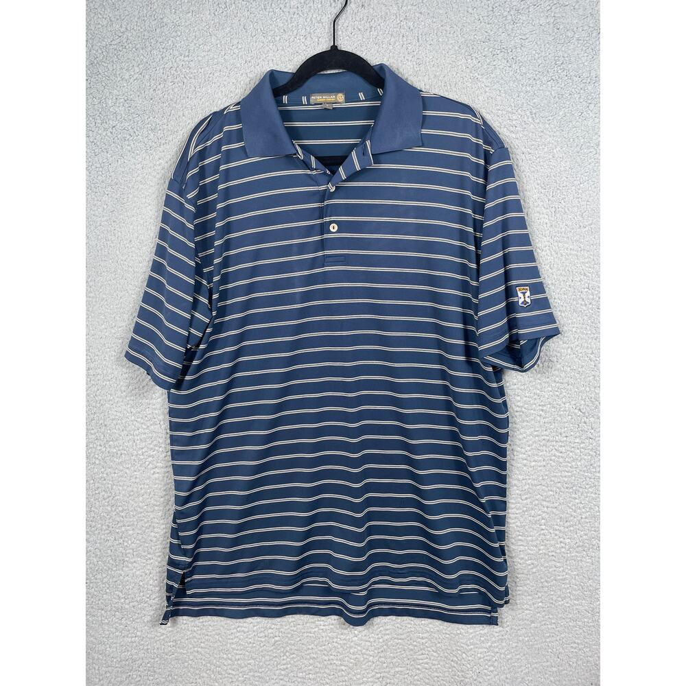 Peter Millar Summer Comfort Mens Size L Blue Striped Polo Golf Shirt Kinloch